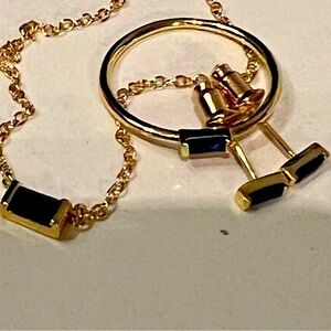 NWT Penny + Grace 3 piece Gold & Blue Gem Necklace Ring & Earring set